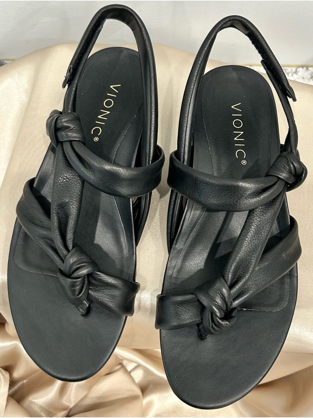 Vionic Black Knotted Leather Slingback Sandals - Comfortable Arch Support